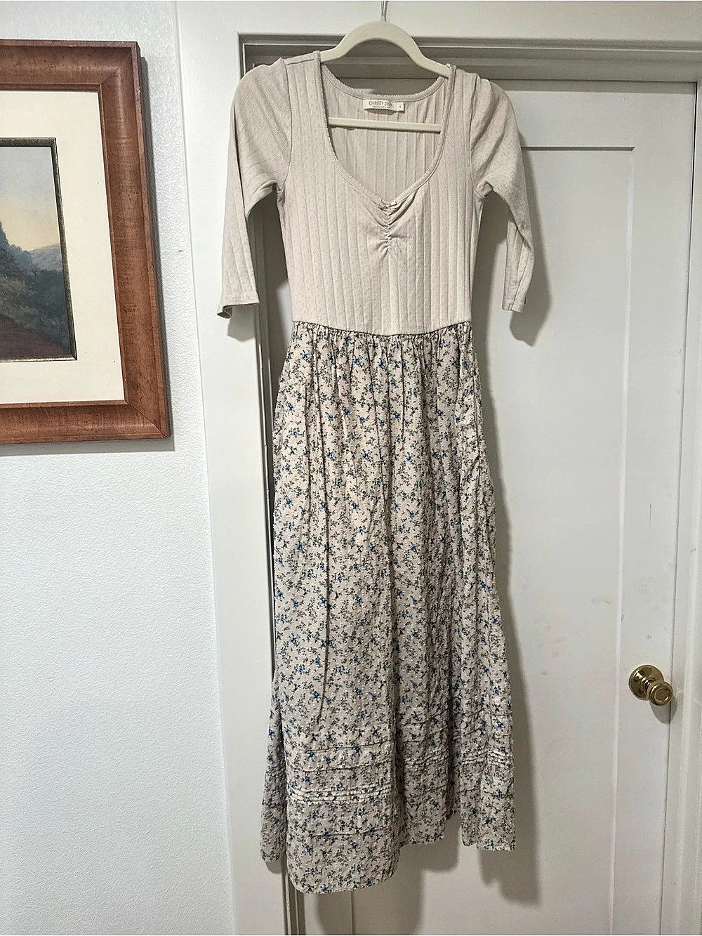 Christy Dawn The Monica Dress Floral Maxi Dress Cream & Blue Small